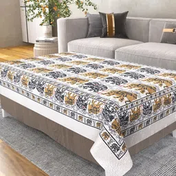 Aura White Ethnic Motifs Printed 2 Seater Rectangle Table Cover image 3