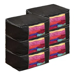 Home Fresh Set Of 6 Black Solid Foldable Cloth Saree Covers image 4