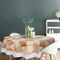 Dakshya Industries Brown & Beige Geometric Printed Embellished Waterproof Table Cover image 3