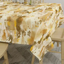EverHOME Yellow & Brown Abstract Printed Cotton 6 Seater Table Cover image 3