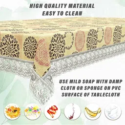 REVEXO Beige & Brown 4-Seater Floral Printed Table Cover image 4