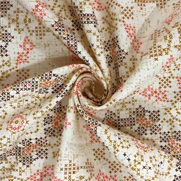 SWAYAM Cream-Coloured Geometric Printed Cotton 6-Seater Table Cover image 5