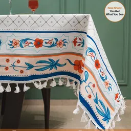 URBAN SPACE Peach-Coloured & White Floral Printed Pure Cotton 6-Seater Table Covers image 4