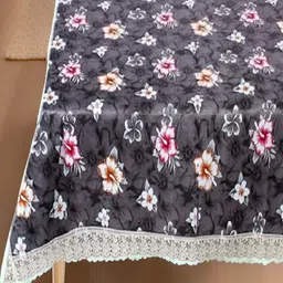 REVEXO Grey and White Floral Printed 4-Seater Table Cover image 5