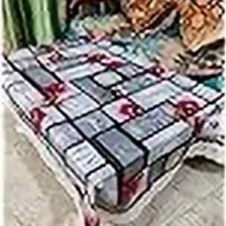 REVEXO Grey and White Floral Printed 4-Seater Table Cover image 3