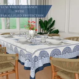 Kuber Industries Off White Ethnic Motifs Printed Anti Skid Cotton Rectangle Table Cover image 3