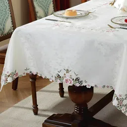 TANLOOMS White & Pink Floral Embroidered Rectangle Table Cover image 4