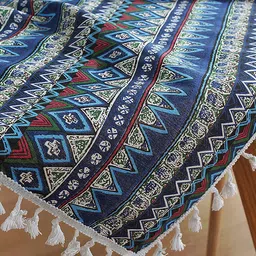 HOUSE OF QUIRK White & Blue Printed Rectangle Cotton Linen Dust-Proof Table Cover image 3