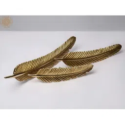 Exotic India Gold Toned 3 Pieces Birds Feather Brass Wall Decors-picture-20