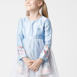 KATE & OSCAR Girls Blue & Red Solid Georgette Fit and Flare Dress-image-0