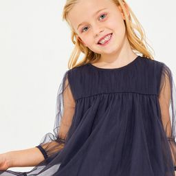 Cherry Crumble Navy Blue Layered Net A-Line Dress-picture-46