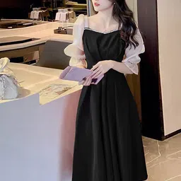 LULU & SKY V-Neck Puff Sleeves A-Line Dress-picture-14