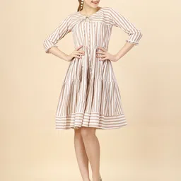 Glomee Striped Layered Fit & Flare Dress-picture-13
