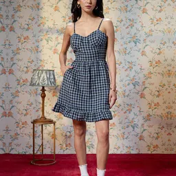 Virgio Checked Shoulder Straps Fit & Flare Dress-picture-20