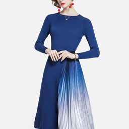 JC Collection Blue & White Accordion Pleated Fit & Flare Dress-picture-39
