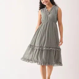 SIDYAL Striped Georgette Fit & Flare Dress-picture-12