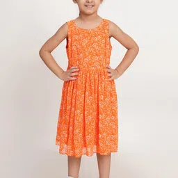 Creative Kids Girls Floral Printed Georgette A-Line Dress-picture-30