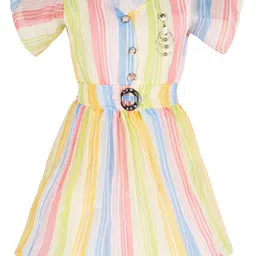 Wish Karo Girls Striped Georgette Fit & Flare Dress-picture-21