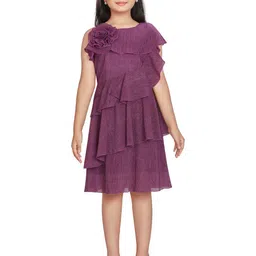 Peppermint Girls Self Design Round Neck Sleeveless Layered Fit & Flare Dress-image-14