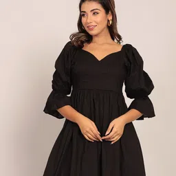 KAORI BY SHREYA AGARWAL Puff Sleeve Cotton Fit & Flare Mini Dress-picture-14