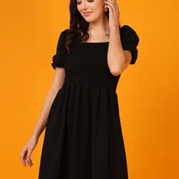Mast & Harbour Black Self Design Fit & Flare Dress-picture-16