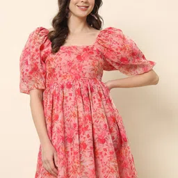 Trend Arrest Floral Printed Puff Sleeve Organza Fit & Flare Dress-picture-31