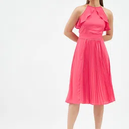 Harpa Women Pink Halter Neck A-Line Dress-picture-27