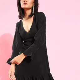 U&F Crepe V-Neck A-Line Dress-image-21