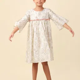 Fabindia Cotton Floral Printed Bell Sleeve A-Line Dress-image-7