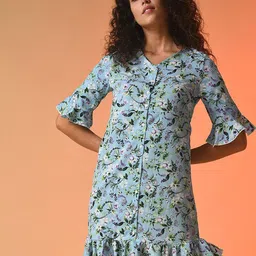 Campus Sutra Floral Print Bell Sleeve A-Line Dress-image-48
