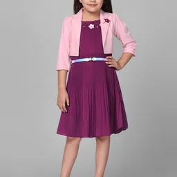 Macwin Girls Self Designed Chiffon A-Line Dress With Belt & Jacket-image-14