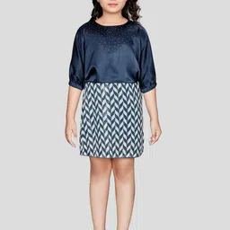 Peppermint Girls Printed Round Neck Puff Sleeve A-Line Dress-image-87