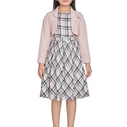 Peppermint Girls Checked Round Neck Fit & Flare Dress With Jacket-image-82