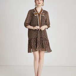 JC Collection Geometric Printed Tie-Up Neck A-Line Dress-picture-10