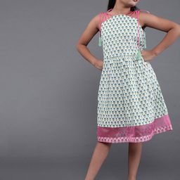 Aks Kids Girls Floral Printed Shoulder straps Cotton A-Line Dress-image-74