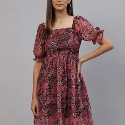 plusS Pink Floral Print A-Line Dress image 1