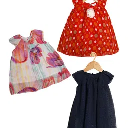 Creative Kids Girls Pack of 3 Geometric Printed Round Neck Cap Sleeves A-Line Dresses-picture-37