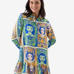 The Souled Store Green Disney Printed Shirt Collar Drop-Waist Dress-picture-35