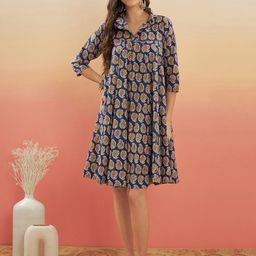 InWeave Paisley Printed Shirt Collar A- Line Dress-picture-10