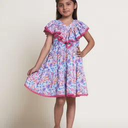 The Tribe Kids Girls Embroidered Knee Length Fit and Flare Pure Cotton Beach Wear Dress-image-30
