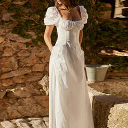 StyleCast White Square Neck Puff Sleeves Maxi Dress-image-22