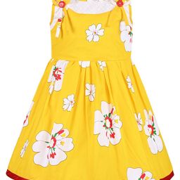 Wish Karo Girls Floral Printed Gathered Cotton Fit & Flare Dress-picture-42