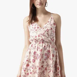 DODO & MOA Peach-Coloured & Yellow Floral Crepe Dress-picture-32