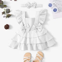 LYTIX Girls Square Neck Flutter Sleeves Layered Cotton Fit & Flare Dress-picture-31