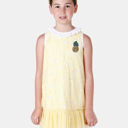 One Friday Girls Yellow Net A-Line Dress-image-11