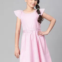 Oxolloxo Girls Striped Cap Sleeves Organic Cotton A-Line Dress-image-6