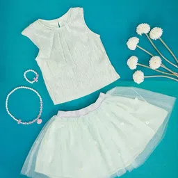 Pantaloons Junior Girls Embellished Top With Net Skirt-picture-39