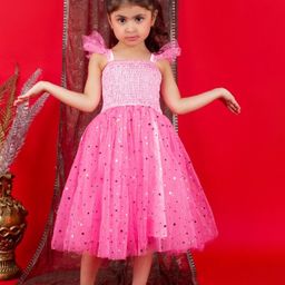 Bella Moda Girls Smocked Embellished Flared Sleeve Satin Fit & Flare Dress-picture-49
