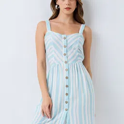 HERE&NOW Printed Shoulder Strap Fit and Flare Dress-image-24