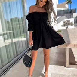 StyleCast x Revolte Off-Shoulder Puff Sleeves Fit & Flare Dress-picture-15